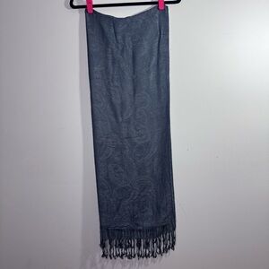 Pashmina Silk Blend Paisley Scarf Wrap Fringe Gray Blue Boho Shawl 74x28